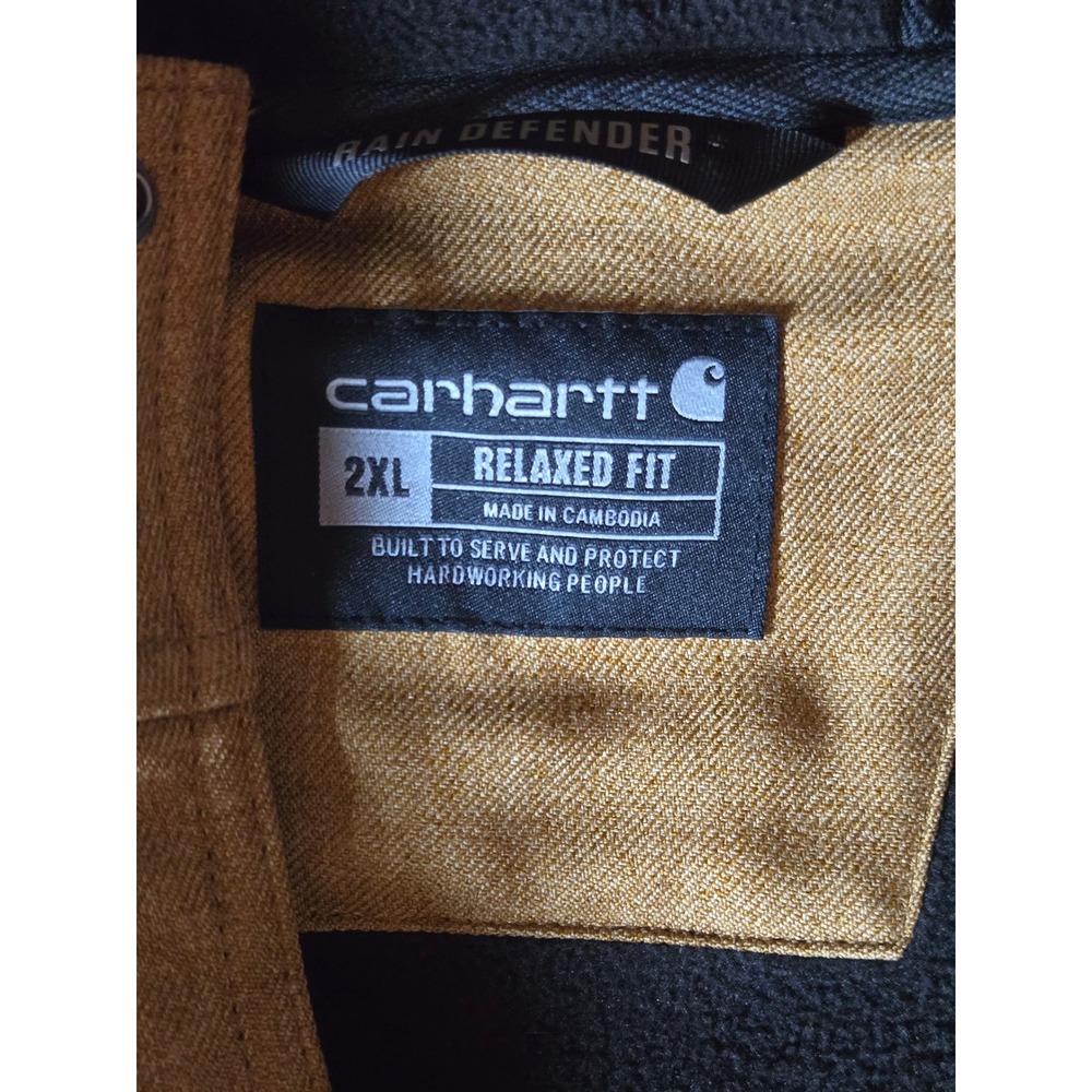Carhartt Mens 2XL Jacket Rain Defender Relaxed Fit Hooded Tan Brown Thick - Picture 3 of 10